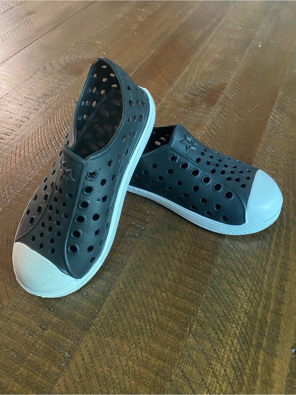 Kid’s Black Slip-On Perforated Water-Resistant Sneakers with White Toe